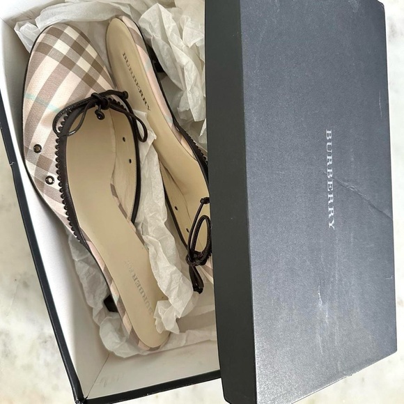 Pink Burberry Novacheck Ballerina Kitten Heels Mules - Picture 8 of 8